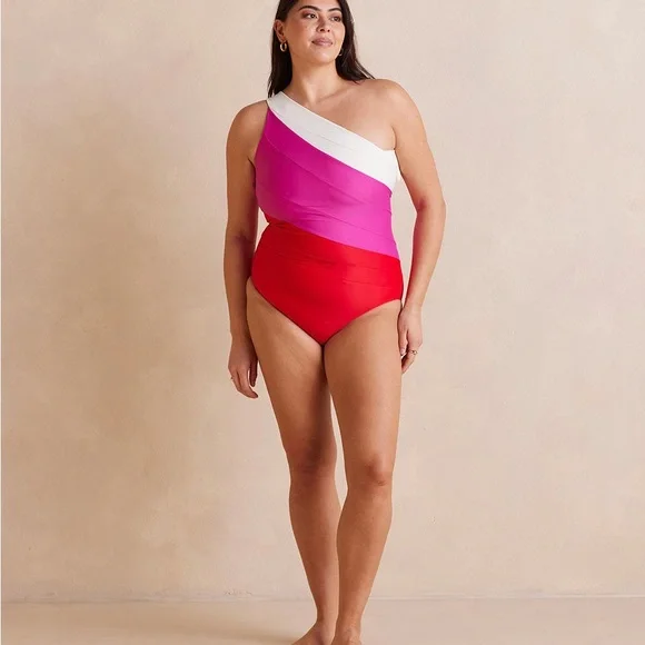 Summersalt Sidestroke One Piece Swimsuit 8 Pink Red Colorblock Vacation Summer - Picture 3 of 13